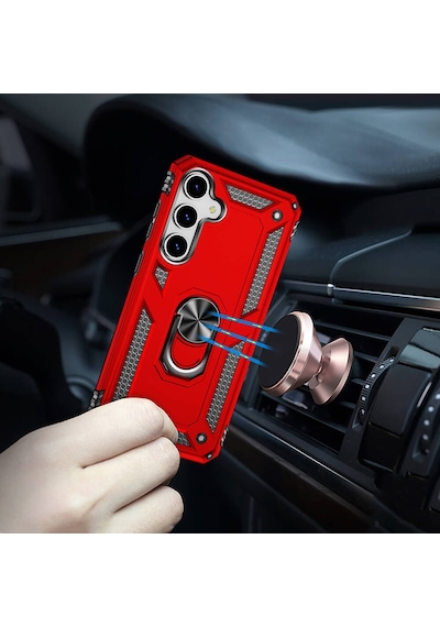 Galaxy Uyumlu S24 Kılıf Kamera Koruyucu Manyetik Standlı Tank Koruma Pazarplus Kırmızı