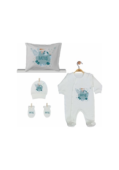Pia Baby Gl 2004 İsme Özel Leylekli Beşli Tulum Set Mavi