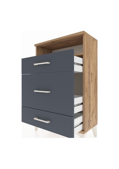 Arges Komodin Tek Raflı 3 Çekmeceli 60x30x96 Çam-antrasit Atlas Çam