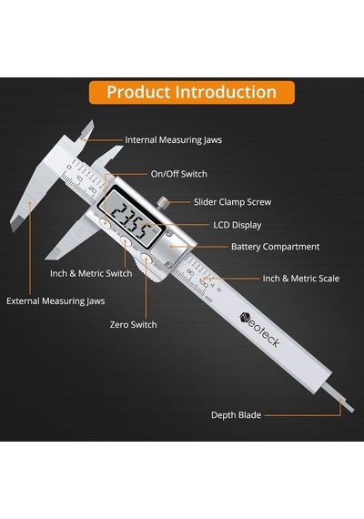 4 İnç/100 Mm Dijital Kumpas, Paslanmaz Çelik Elektronik Kaliperler Ölçüm Aracı İnç/mm Dönüştürme, Büyük Lcd Ekran