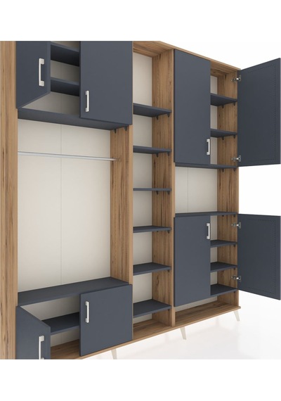 Arges Dolap 18 Raflı 8 Kapaklı Tek Askılı 220x30x243 Çam-antrasit/antrasit Antrasıt/antrasıt