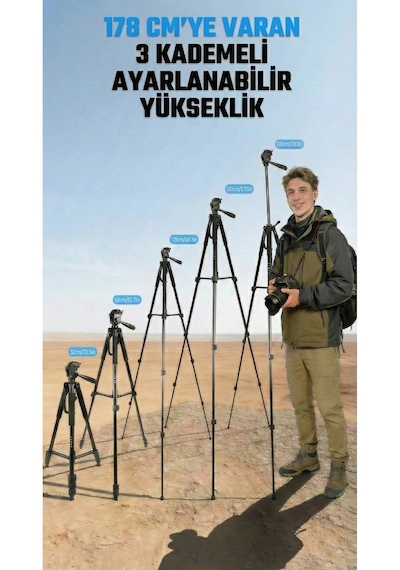 Zm-1100 Profesyonel Telefon/kamera Tripodu-360 Dönebilen Telefon Tutucu Ve Bluetooth Kumanda 178cm Maksimum Yükseklik