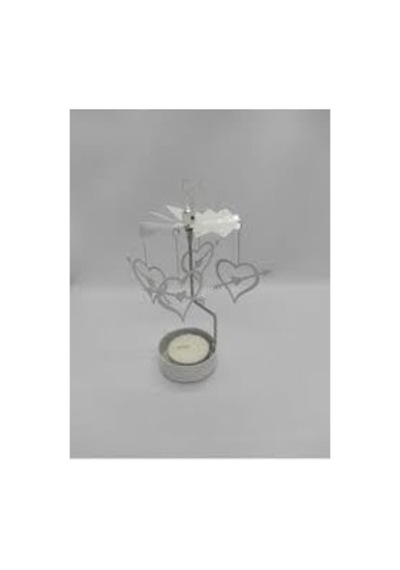 Isı İle Dönen Kalp Model Mumluk Seti Beyaz 21x10 Cm