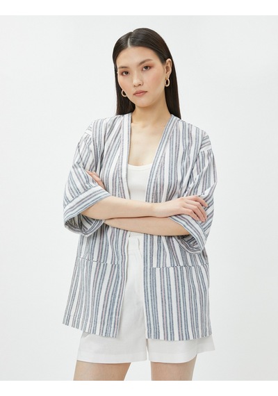 Koton Oversize Keten Kimono Cepli Kısa Kollu Çizgili Multi Renkli 3sak50189uw 3SAK50189UWCSM Çok Renkli Koton Oversize Keten Kimono Cepli Kısa Kollu Çizgili Multi Renkli 3sak50189uw 3SAK50189UWCSM Çok Renkli