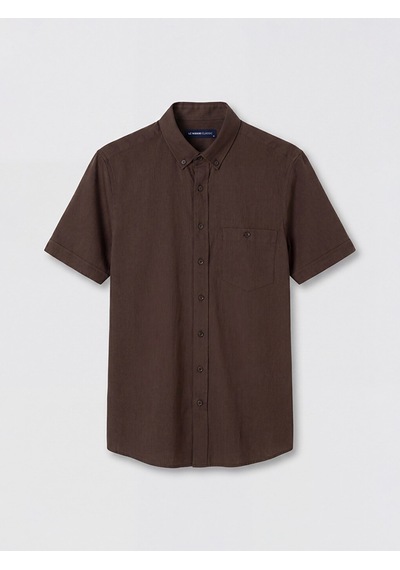 Lcwaıkıkı Classic Kahverengi Regular Fit Keten Karışımlı Erkek Gömlek