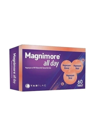 Magnimore All Day Magnezyum ve P5P Vitamin B6 Takviye Edici Gıda 60 Tablet