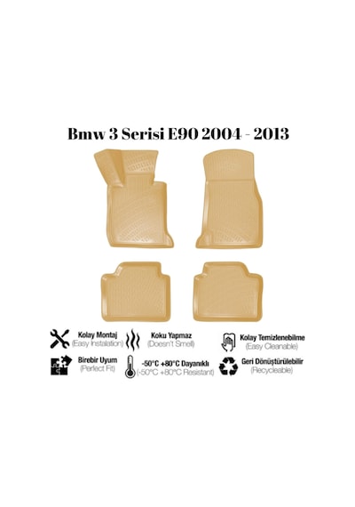 Bmw 3 Serisi E90 2004 2005 2006 2007 2008 2009 2010 2011 2012 2013 İle Uyumlu Araca Özel 3d Havuzlu Paspas Takımı A+ Kalite Bej Renk 1 Adet