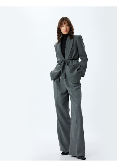 Koton Blazer Ceket Kruvaze Ters Yaka Fiyonk Detaylı Cepli Gri 5wak50099uw Gri