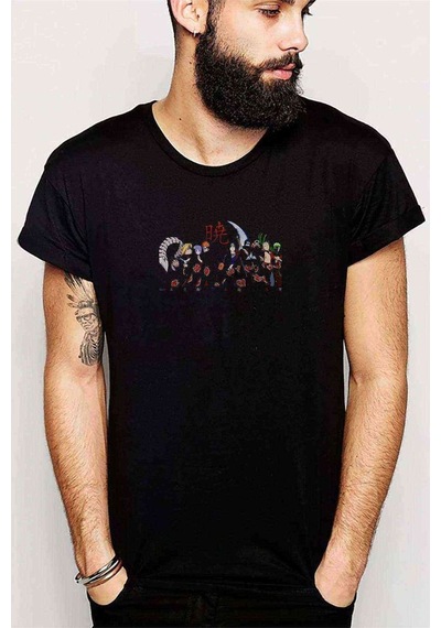 Anime Ninja War Baskılı Siyah Erkek Tshirt
