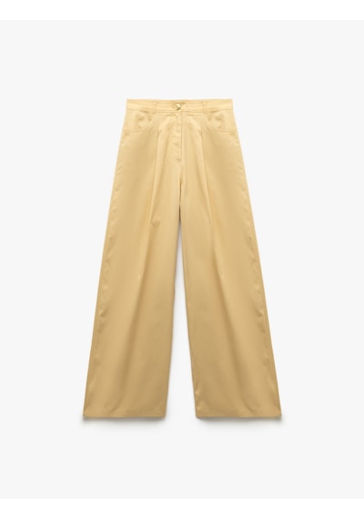 Koton Pamuklu Poplin Kumaş Pileli Geniş Paça Pantolon Bej 5sak40275pw Ekru