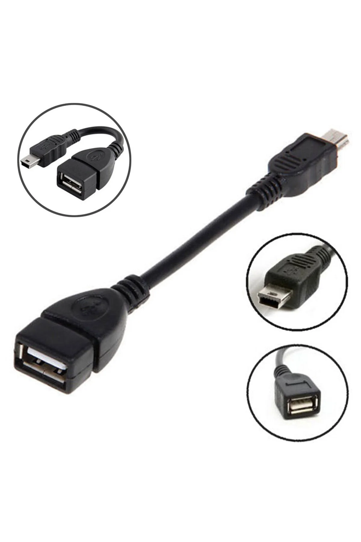 V3 Kablo 5 Pin Mini Usb Erkek Usb Dişi Aparat Oto Teyp Flash Bellek Mini Usb Otg Dönüştürücü Siyah
