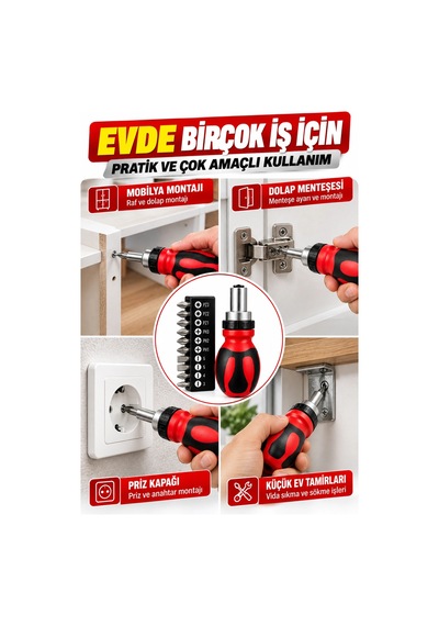 Eltaş 10 U 1 Arada Cırcırlı Tornavida Seti Değiştirilebilir Uçlu Ergonomik Tornavida