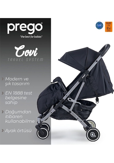 Prego 2024 Covi Kabin Tipi Bebek Arabası - Siyah Tek (Tek Araba)