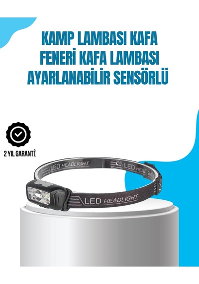 Hubrendy Tekno Kamp Lambası Kafa Feneri Kafa Lambası Ayarlanabilir Sensörlü Şarjlı AÇIK GRİ KAHVE KARIŞIMI