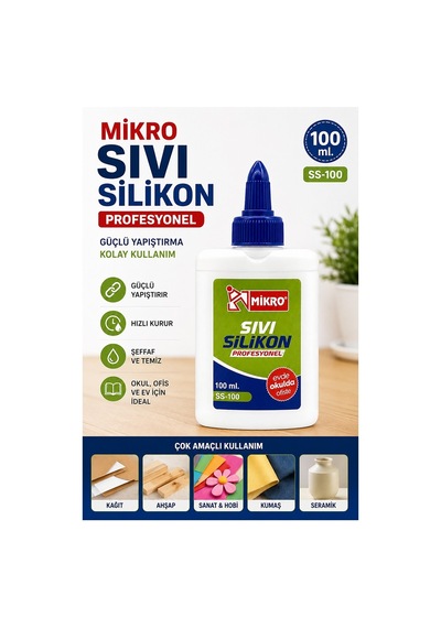 Sıvı Silikon Yapıştırıcı 100 Ml 1 Adet Mikro Silikon Yapıştırıcı Sıvı 100 Gr Plastik Cam Mermer Kağıt Karton Tahta Köpük