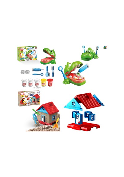 Dinozor Dişçi Oyun Hamur Set + Kum Ev 750 Gr
