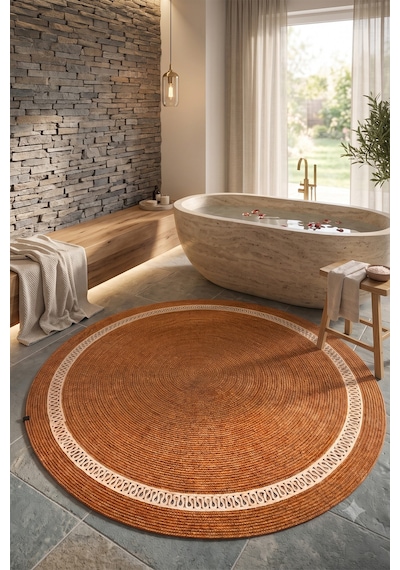 Jüt Hasır Yuvarlak Kilim Halı Yolluk Dekoratif Örgü Halı Doğal Görünümlü Bohem Kilim Salon Oturma Odası Balkon Mutfak Yatak Odası Koridor 7252bambukrem