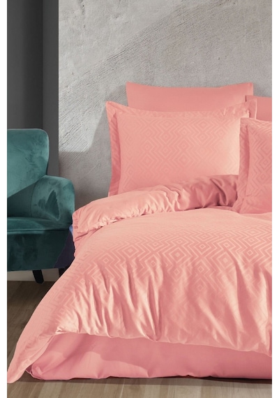 Jakarlı & Saten Çift Kişilik Nevresim Takımı - Çeyizlik 6 Parça Nevresim Seti-200x220cm-metis Pudra Pudra