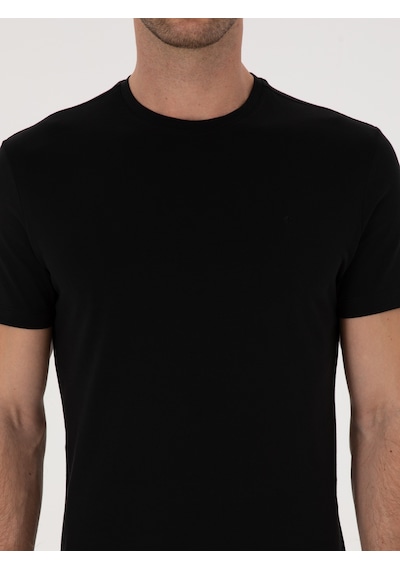 Siyah Slim Fit %100 Pamuk Bisiklet Yaka Basic T-shirt