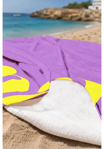Amar Yazılı Tipografik Plaj Havlusu - Mor Sarı Minimalist Havuz Deniz Hızlı Kuruyan Mikrofiber Havlu Kıyı Papatya