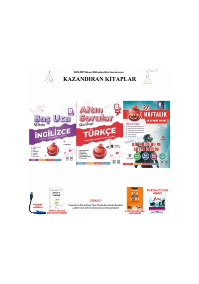 Nartest 8. Sınıf İngilizce Baş Ucu, Altın Türkçe, Haftalık Din Deneme 3 Kitap Seti