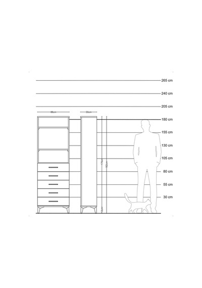 Arges Dolap 3 Raflı 5 Çekmeceli 88x30x182 Çam-antrasit Atlas Çam