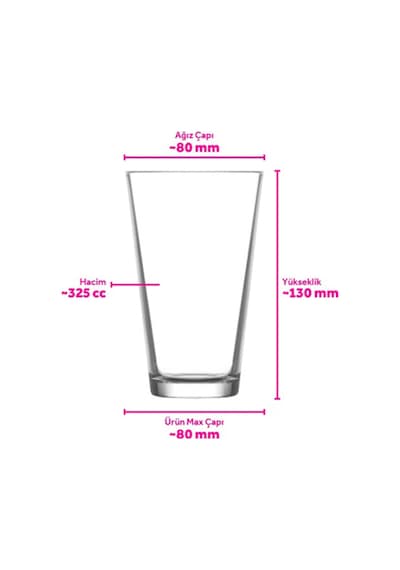 Lav Hera Cam Meşrubat Bardağı 6'lı 325 ml (Büyük Su/Kokteyl Bardağı )