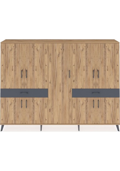 Arges Dolap 12 Raflı 2 Çekmeceli 8 Kapaklı 220x30x163 Çam-çam/antrasit Atlas Çam/antrasıt - Atlas Çam