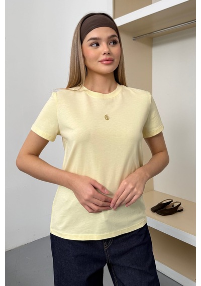 Giysa Kadın Lale Aksesuarlı Pamuklu T-shirt Sarı - 26y 26516