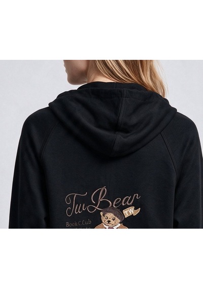 On Kadın Kapüşonlu Tam Fermuarlı Reglan Kol Cepli Sweatshirt Siyah
