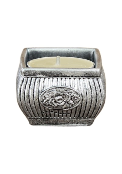 Eskitme Mumluk Şamdan Tealight Mum Uyumlu Mini Çizgili Çiçekli Model - Gümüş Eskitme