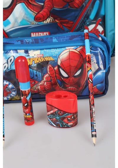 Lisanslı Spıderman Okul Çantası,kalem Çantası,2 Adet Silgili Kurşun Kalem,çift Bıçaklı Kalemtraş Ve Roket Silgi Kırtasiye Seti Diğer
