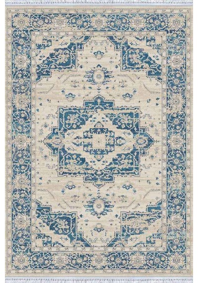 Mavi Klasik Göbekli Dokuma Pamuk Taban Kaymaz Kilim Klm228n11