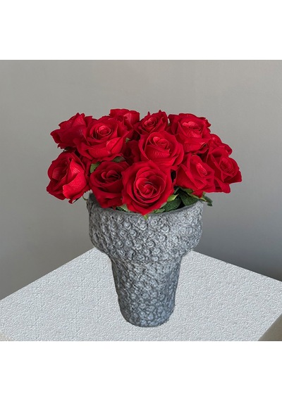 Yapay Çiçek Gül Demet Kırmızı 7 Kafa 35 Cm