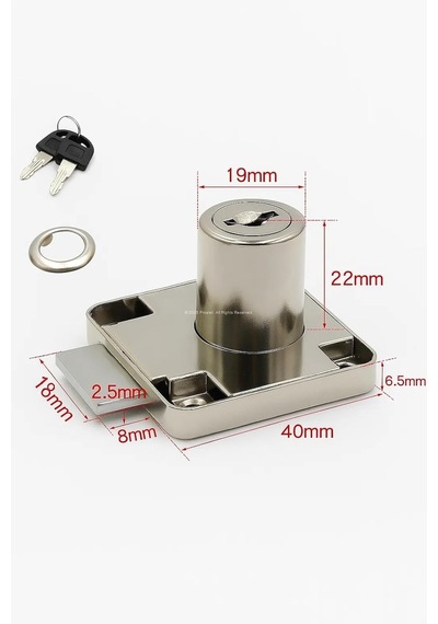 Profesyonel Kare Çekmece Kilidi, Nikel, Krom, 22 Mm, 4x4 Cm, 2 Anahtarlı, Yüksek Kaliteli, Güve