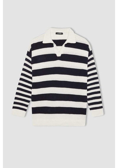 Defacto Regular Fit Çizgili Polo Yaka Tişört Tunik C2850AX24SPNV243 Lacivert