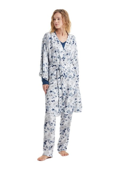Blackspade Kadın Uzun Kol V Yaka Lacivert Pijama & Sabahlık Takım 51224-51227 001