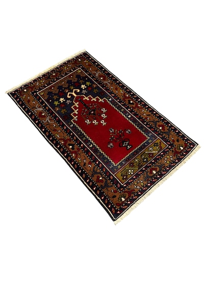 El Dokuması Sıfır Küçük Yahyalı Halısı Seccade 75x110 Kök Boya %100 Yün Namazlık Kırmızı