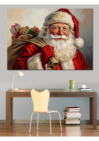 Hediye Çuvallı Geleneksel Noel Baba Dekoratif Kanvas - Mdf Ahşap Tablo