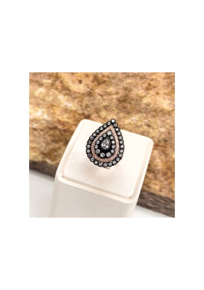 925 Ayar Gümüş Rose Gold Kaplama Elmas Montür Zirkon Taşlı Özel Tasarım Şık Kadın Takı Seti Gümüş Gümüş