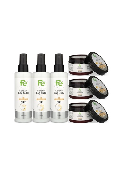 Fe Keratin Saç Sütü 200ml & Saç Maskesi 300ml Karma 6 Lı Set