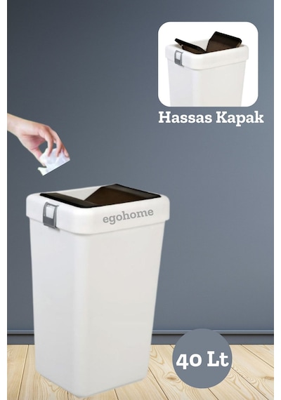 Mote Beyaz 40 Lt Çöp Kovası Hassas Kapaklı Çöp Kutusu Pratik Kapak