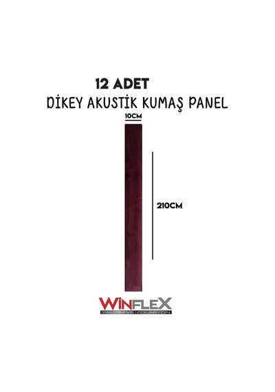 Akustik Kumaş Kaplı Dikey Panel 10x210cm - 12 Adet Mürdüm Renk