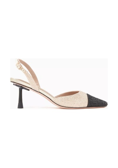 Nicoli Belize 60 Crystal Slingback Pumps, Satin-metallic Leather, 60mm Topuk, El Işçiliği Lüks Tasarım Bej