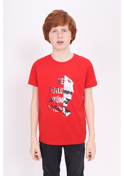 Toontoy Unisex Çocuk Atatürk Baskılı Tişört Kırmızı