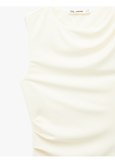 Koton Slim Fit Drape Detaylı Kolsuz Bisiklet Yaka Bluz Ekru 6sal30041ık Ekru