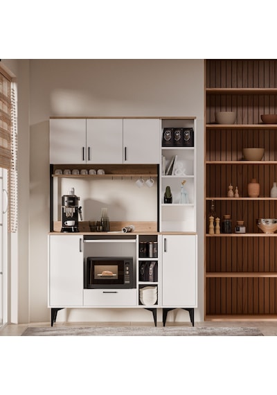 MEZZA SET 5260-5261 COFFEMATE Kahve Köşesi Çok Amaçlı Dolap Kiler Mutfak Dolabı Sepet Beyaz