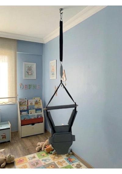 Gri, Hoppala Zıpzıp - Tavana Asılan Yaylı Bebek Salıncağı - Ergonomik Konforlu Tasarım