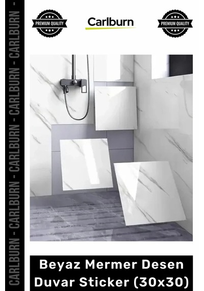 Dayanıklı Nem Su Yağ Geçirmez Mutfak Banyo Tezgah Şık Kendinden Yapışkanlı Beyaz Mermer 30x30cm Çok Renkli