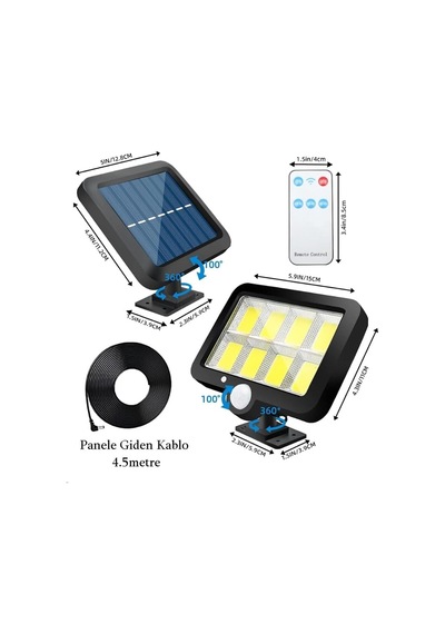 Hs-8021c 144 Led Güneş Enerjili 3 Mod Kumandalı 3.5 Mt Kablolu Kaliteli Sensörlü Solar Sokak Lambası Diğer